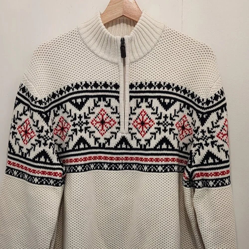 IZOD Fair Isle White 1/4 Zip Sweater Men's‎ Size XL